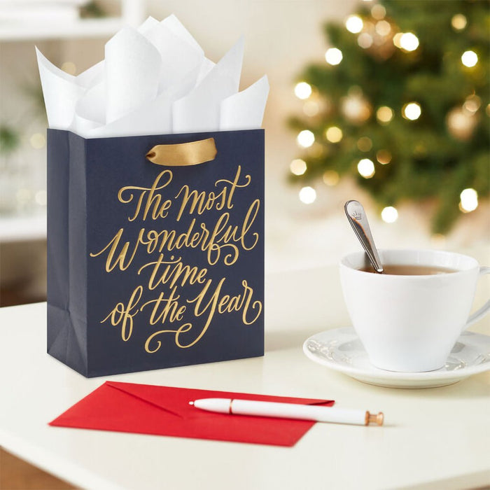 Hallmark : 6.5" Gold Script Lettering Small Holiday Gift Bag - Hallmark : 6.5" Gold Script Lettering Small Holiday Gift Bag