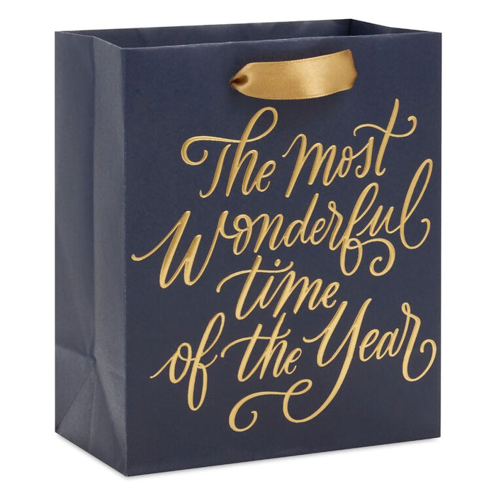 Hallmark : 6.5" Gold Script Lettering Small Holiday Gift Bag - Hallmark : 6.5" Gold Script Lettering Small Holiday Gift Bag