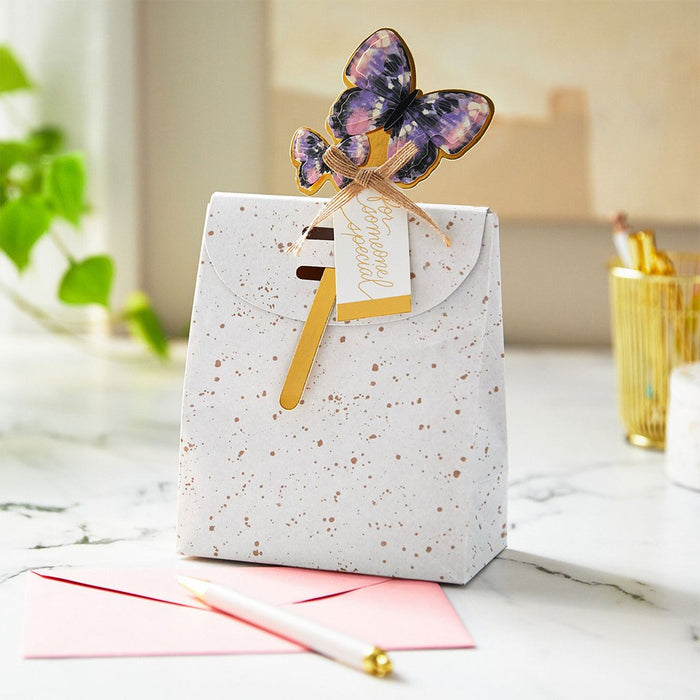 Hallmark : 6.5" Speckled Small Fold-Top Gift Bag With Butterfly Pick - Hallmark : 6.5" Speckled Small Fold-Top Gift Bag With Butterfly Pick