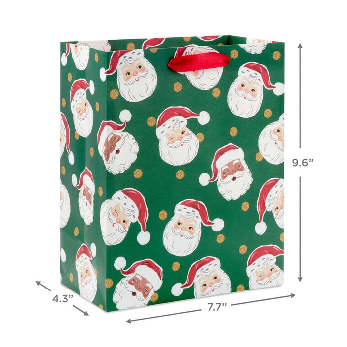 Hallmark : 9.6" Santa Faces on Green Medium Christmas Gift Bag - Hallmark : 9.6" Santa Faces on Green Medium Christmas Gift Bag