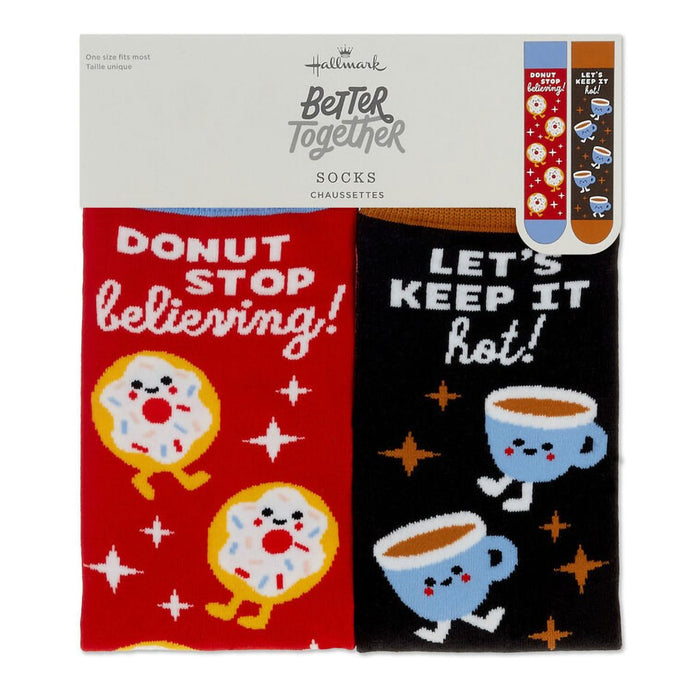 Hallmark : Better Together Donut and Coffee Funny Crew Socks - Hallmark : Better Together Donut and Coffee Funny Crew Socks