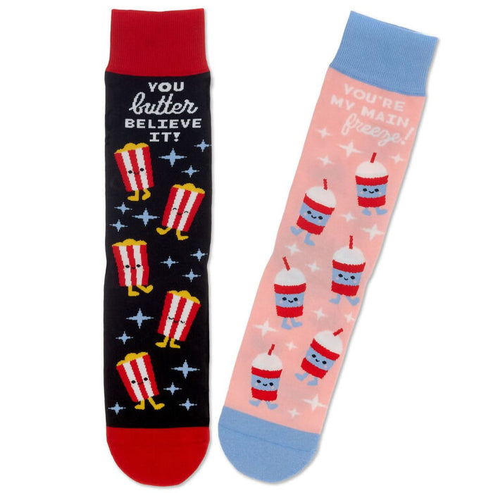 Hallmark : Better Together Popcorn and Slushie Funny Crew Socks - Hallmark : Better Together Popcorn and Slushie Funny Crew Socks