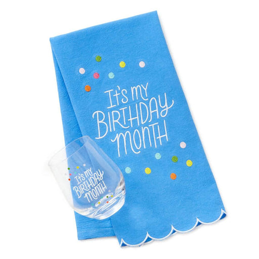 Hallmark : Birthday Month Tea Towel and Wine Glass Bundle - Hallmark : Birthday Month Tea Towel and Wine Glass Bundle