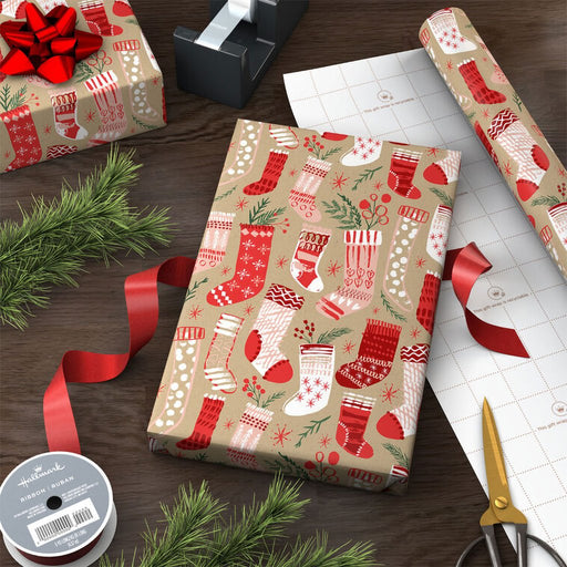 Hallmark : Christmas Stockings on Kraft Jumbo Wrapping Paper Roll, 90 sq. ft. - Hallmark : Christmas Stockings on Kraft Jumbo Wrapping Paper Roll, 90 sq. ft.