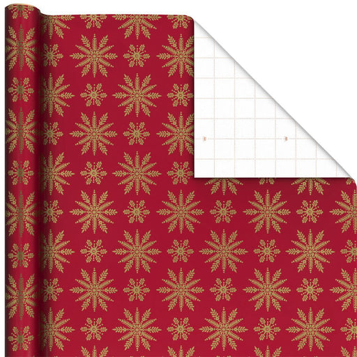 Hallmark : Elegant Gold Snowflakes on Red Holiday Wrapping Paper Roll, 22.5 sq. ft. - Hallmark : Elegant Gold Snowflakes on Red Holiday Wrapping Paper Roll, 22.5 sq. ft.