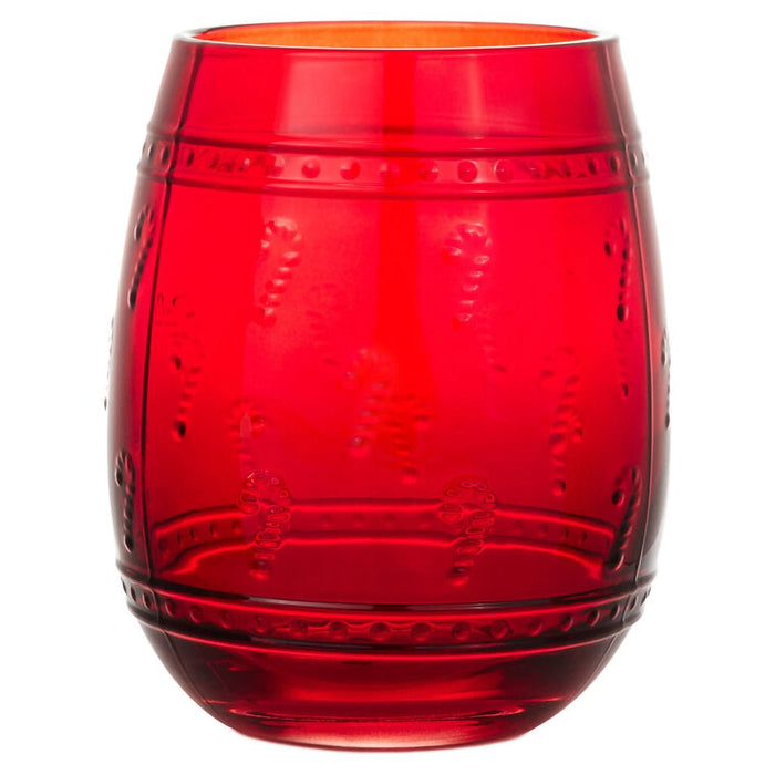 Hallmark : Embossed Candy Canes Red Stemless Wine Glass, 17 oz. - Hallmark : Embossed Candy Canes Red Stemless Wine Glass, 17 oz.