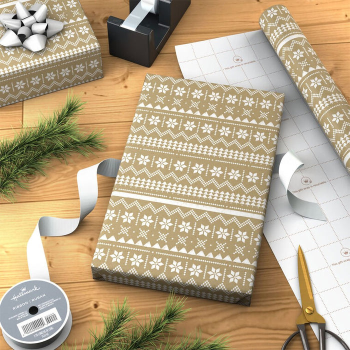 Hallmark : Fair Isle Pattern on Kraft Holiday Wrapping Paper Roll, 22.5 sq. ft. - Hallmark : Fair Isle Pattern on Kraft Holiday Wrapping Paper Roll, 22.5 sq. ft.