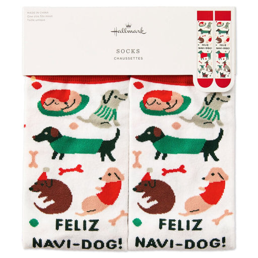 Hallmark : Feliz Navi - dog Funny Novelty Socks - Hallmark : Feliz Navi - dog Funny Novelty Socks