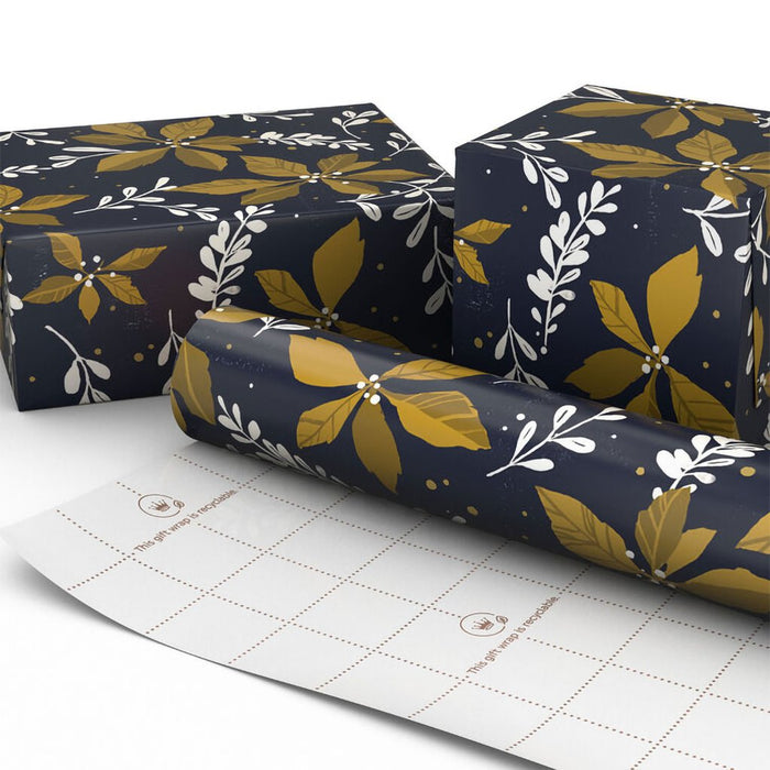 Hallmark : Gold Poinsettias on Navy Christmas Wrapping Paper Roll, 35 sq. ft. - Hallmark : Gold Poinsettias on Navy Christmas Wrapping Paper Roll, 35 sq. ft.