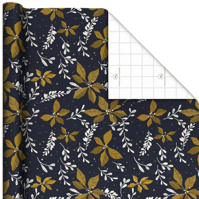 Hallmark : Gold Poinsettias on Navy Christmas Wrapping Paper Roll, 35 sq. ft. - Hallmark : Gold Poinsettias on Navy Christmas Wrapping Paper Roll, 35 sq. ft.