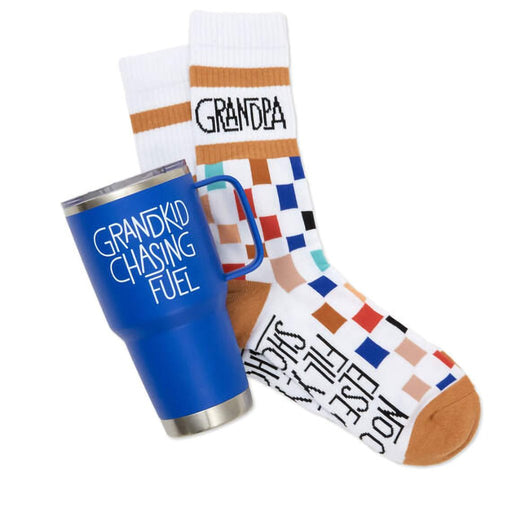 Hallmark : Grandkid Chasing Fuel Father's Day Blue Travel Mug With Socks - Hallmark : Grandkid Chasing Fuel Father's Day Blue Travel Mug With Socks