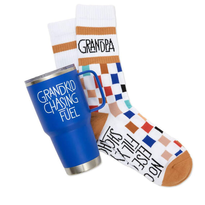 Hallmark : Grandkid Chasing Fuel Father's Day Blue Travel Mug With Socks - Hallmark : Grandkid Chasing Fuel Father's Day Blue Travel Mug With Socks