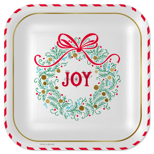 Hallmark : "Joy" Wreath Holiday Dessert Plates, Pack of 8 - Hallmark : "Joy" Wreath Holiday Dessert Plates, Pack of 8