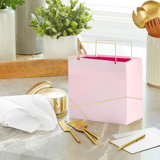 Hallmark : Light Pink With Gold Small Square Gift Bag, 5.5" - Hallmark : Light Pink With Gold Small Square Gift Bag, 5.5"