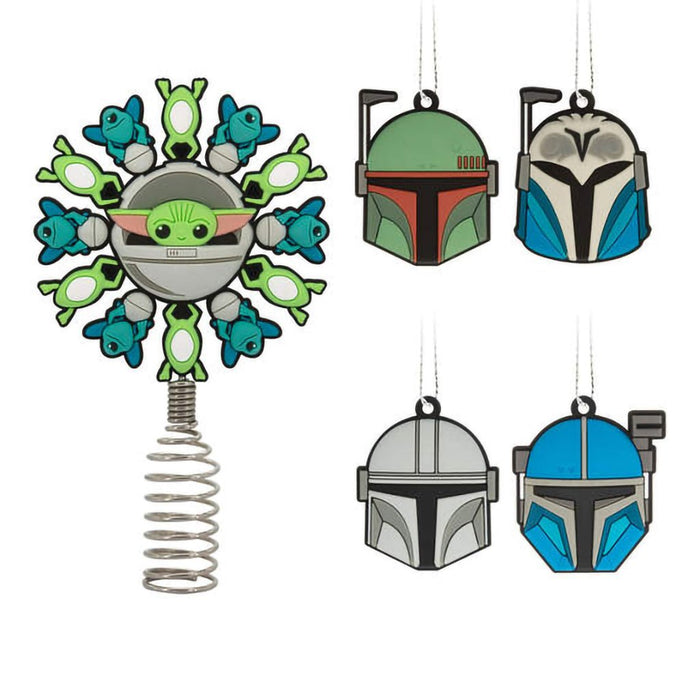 Hallmark : Mini Star Wars: The Mandalorian™ Hallmark Tree Topper and Ornaments, Set of 5 - Hallmark : Mini Star Wars: The Mandalorian™ Hallmark Tree Topper and Ornaments, Set of 5