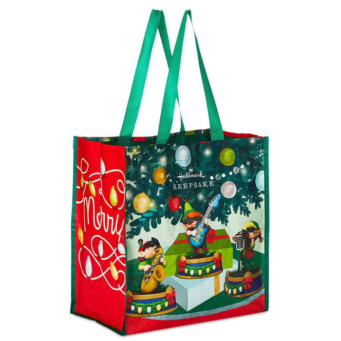 Hallmark : North Pole Tree Trimmers Band Reusable Tote Bag, 13.75" - Hallmark : North Pole Tree Trimmers Band Reusable Tote Bag, 13.75"