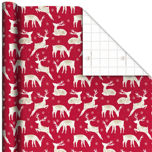 Hallmark : Patterned Deer on Red Holiday Wrapping Paper Roll, 22.5 sq. ft. - Hallmark : Patterned Deer on Red Holiday Wrapping Paper Roll, 22.5 sq. ft.