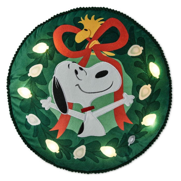 Hallmark : Peanuts® Snoopy Wreath Light - Up Pillow, 17" - Hallmark : Peanuts® Snoopy Wreath Light - Up Pillow, 17"