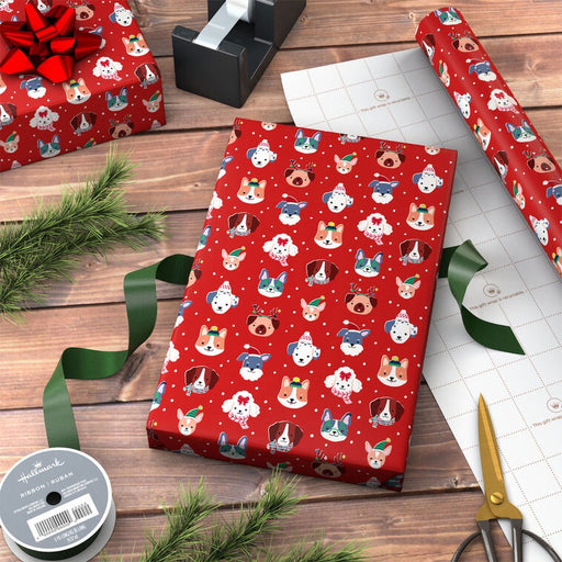 Hallmark : Playful Pups on Red Wrapping Paper Roll, 35 sq. ft. - Hallmark : Playful Pups on Red Wrapping Paper Roll, 35 sq. ft.