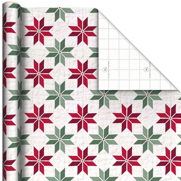 Hallmark : Quilted Red and Green Stars on White Holiday Wrapping Paper Roll, 22.5 sq. ft. - Hallmark : Quilted Red and Green Stars on White Holiday Wrapping Paper Roll, 22.5 sq. ft.