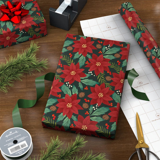 Hallmark : Red Poinsettias on Green Jumbo Christmas Wrapping Paper Roll, 90 sq. ft. - Hallmark : Red Poinsettias on Green Jumbo Christmas Wrapping Paper Roll, 90 sq. ft.