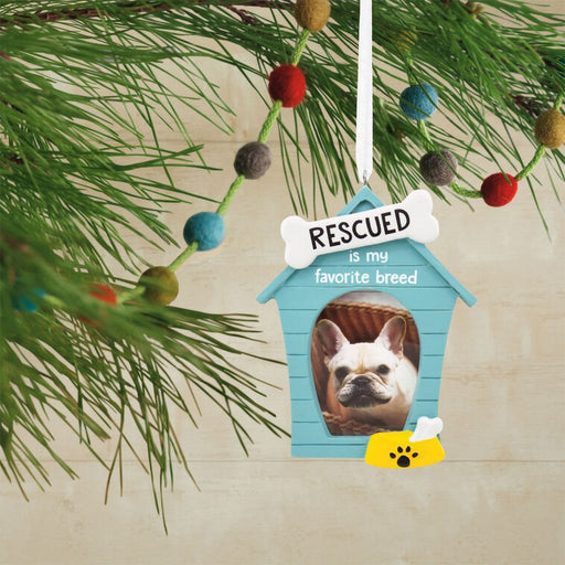 Hallmark : Rescued Is My Favorite Breed Blue Doghouse Photo Frame Hallmark Ornament - Hallmark : Rescued Is My Favorite Breed Blue Doghouse Photo Frame Hallmark Ornament