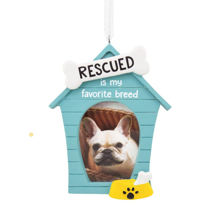 Hallmark : Rescued Is My Favorite Breed Blue Doghouse Photo Frame Hallmark Ornament - Hallmark : Rescued Is My Favorite Breed Blue Doghouse Photo Frame Hallmark Ornament