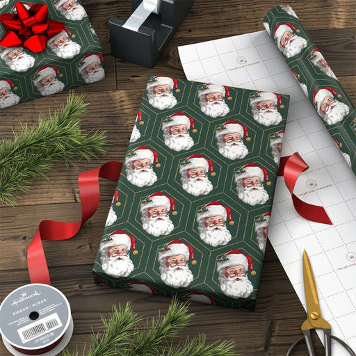 Hallmark : Santa Faces and Gold Hexagons Christmas Wrapping Paper Roll, 35 sq. ft. - Hallmark : Santa Faces and Gold Hexagons Christmas Wrapping Paper Roll, 35 sq. ft.