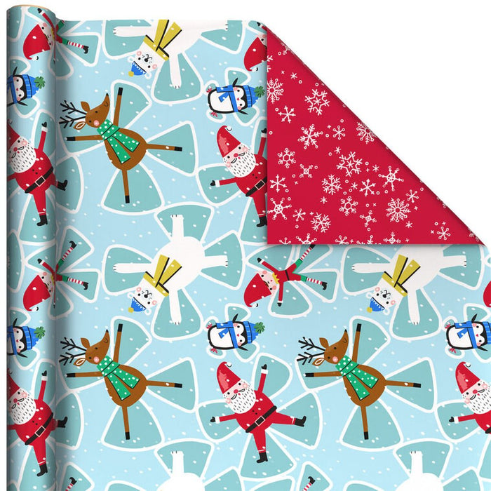 Hallmark : Santa Snow Angels/Snowflakes on Red Reversible Wrapping Paper Roll, 30 sq. ft. - Hallmark : Santa Snow Angels/Snowflakes on Red Reversible Wrapping Paper Roll, 30 sq. ft.