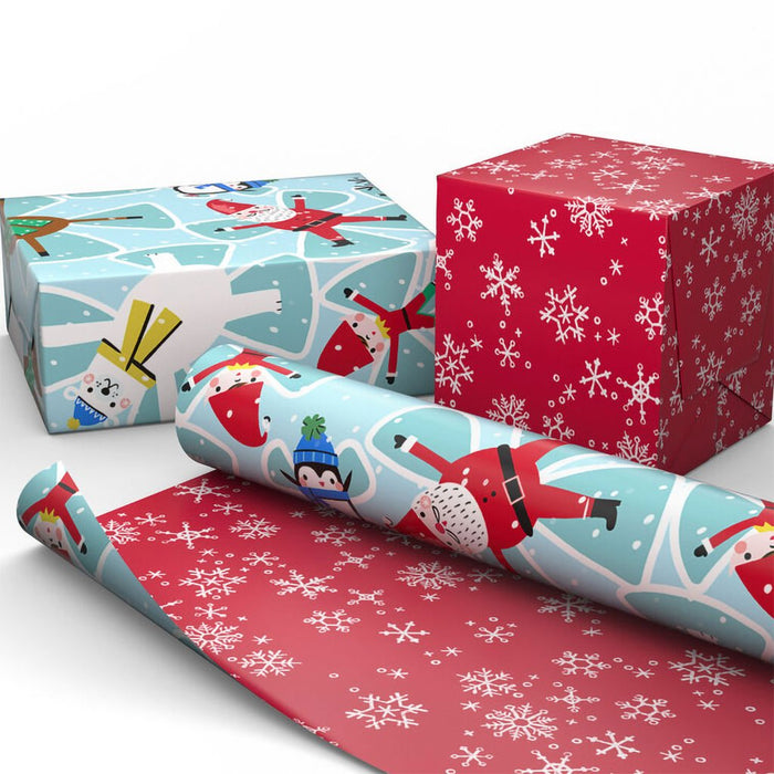 Hallmark : Santa Snow Angels/Snowflakes on Red Reversible Wrapping Paper Roll, 30 sq. ft. - Hallmark : Santa Snow Angels/Snowflakes on Red Reversible Wrapping Paper Roll, 30 sq. ft.