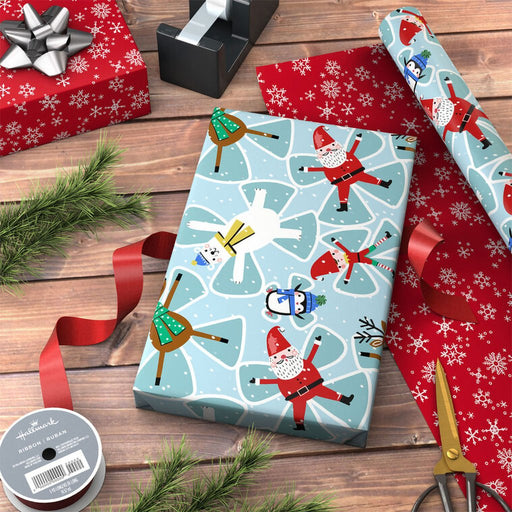 Hallmark : Santa Snow Angels/Snowflakes on Red Reversible Wrapping Paper Roll, 30 sq. ft. - Hallmark : Santa Snow Angels/Snowflakes on Red Reversible Wrapping Paper Roll, 30 sq. ft.