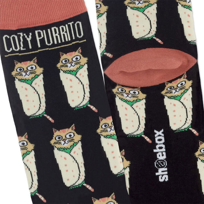 Hallmark : Shoebox Cat Purrito Funny Crew Socks - Hallmark : Shoebox Cat Purrito Funny Crew Socks