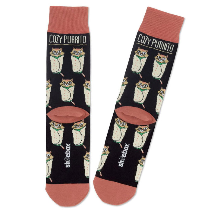 Hallmark : Shoebox Cat Purrito Funny Crew Socks - Hallmark : Shoebox Cat Purrito Funny Crew Socks