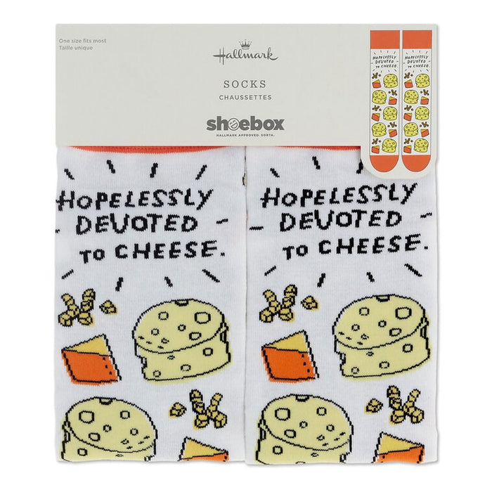 Hallmark : Shoebox Devoted to Cheese Funny Crew Socks - Hallmark : Shoebox Devoted to Cheese Funny Crew Socks