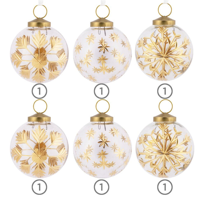 Hallmark : Signature Gold - Etched Glass Hallmark Ornaments - Set of 6 - Hallmark : Signature Gold - Etched Glass Hallmark Ornaments - Set of 6