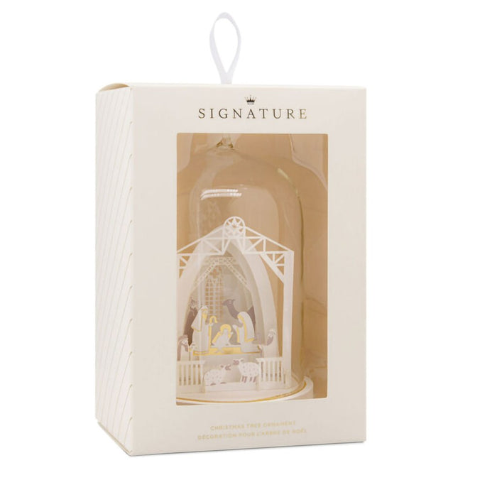 Hallmark : Signature Nativity Cloche Glass and Paper Hallmark Ornament - Hallmark : Signature Nativity Cloche Glass and Paper Hallmark Ornament