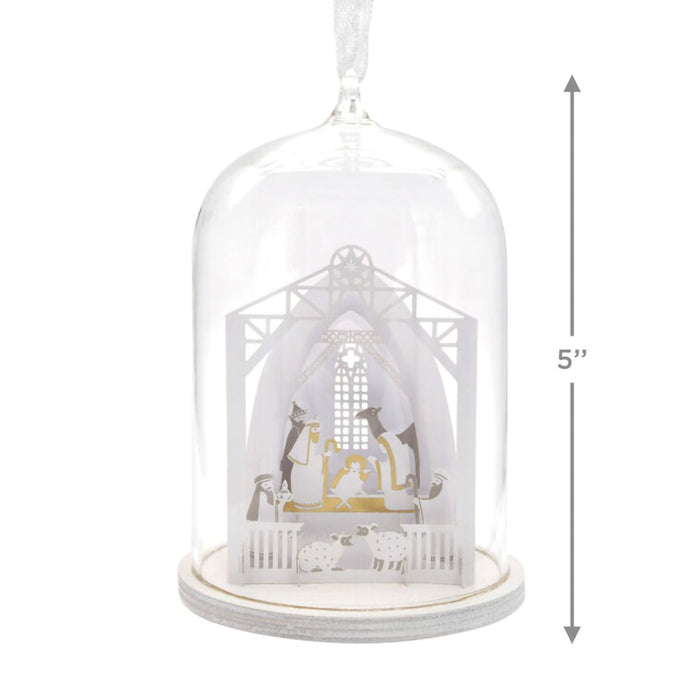 Hallmark : Signature Nativity Cloche Glass and Paper Hallmark Ornament - Hallmark : Signature Nativity Cloche Glass and Paper Hallmark Ornament