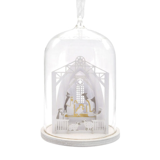 Hallmark : Signature Nativity Cloche Glass and Paper Hallmark Ornament - Hallmark : Signature Nativity Cloche Glass and Paper Hallmark Ornament