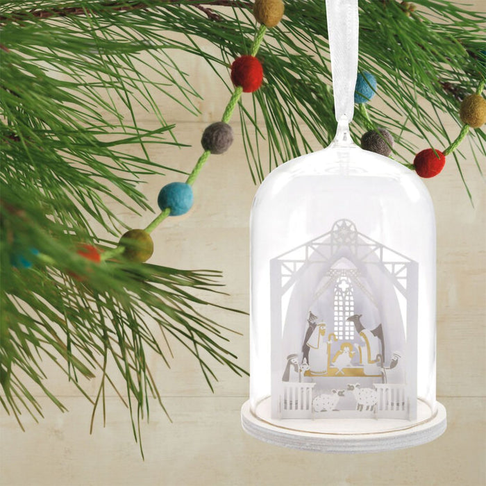 Hallmark : Signature Nativity Cloche Glass and Paper Hallmark Ornament - Hallmark : Signature Nativity Cloche Glass and Paper Hallmark Ornament