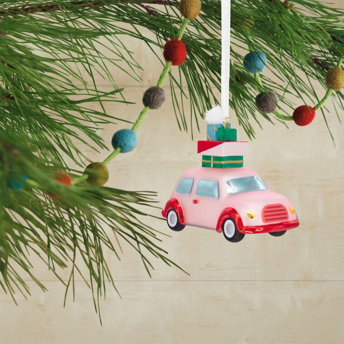 Hallmark : Signature Pink Car With Presents Blown Glass Hallmark Ornament - Hallmark : Signature Pink Car With Presents Blown Glass Hallmark Ornament