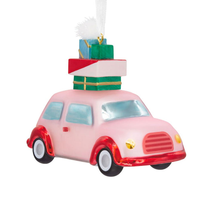 Hallmark : Signature Pink Car With Presents Blown Glass Hallmark Ornament - Hallmark : Signature Pink Car With Presents Blown Glass Hallmark Ornament