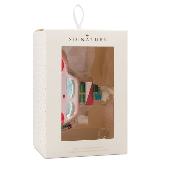 Hallmark : Signature Pink Car With Presents Blown Glass Hallmark Ornament - Hallmark : Signature Pink Car With Presents Blown Glass Hallmark Ornament