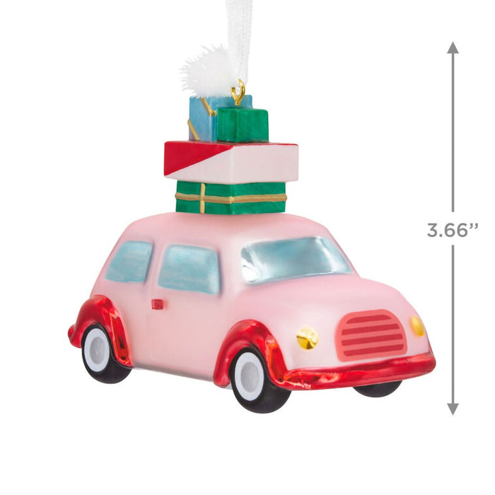 Hallmark : Signature Pink Car With Presents Blown Glass Hallmark Ornament - Hallmark : Signature Pink Car With Presents Blown Glass Hallmark Ornament