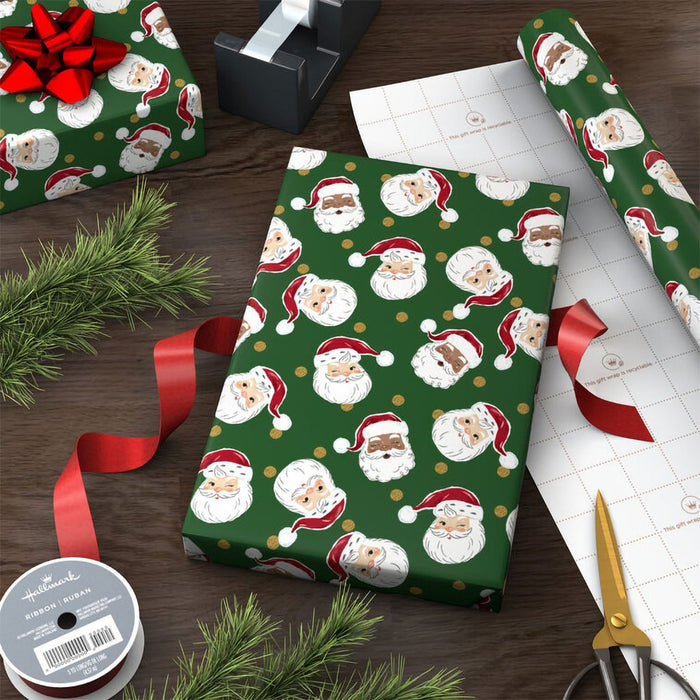 Hallmark : Smiling Santas on Green Christmas Wrapping Paper Roll, 20 sq. ft. - Hallmark : Smiling Santas on Green Christmas Wrapping Paper Roll, 20 sq. ft.