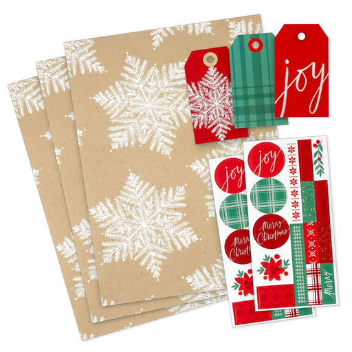 Hallmark : Snowflakes on Tan 3 - Pack Holiday Flat Wrapping Paper Bundle - Hallmark : Snowflakes on Tan 3 - Pack Holiday Flat Wrapping Paper Bundle