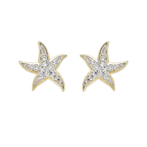 Star-shaped earrings with diamond accents on a white background