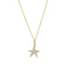 Starfish shaped necklace with diamond accents on a white background