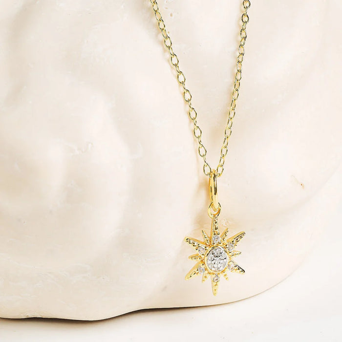 White Sapphire Sun Necklace on a light background
