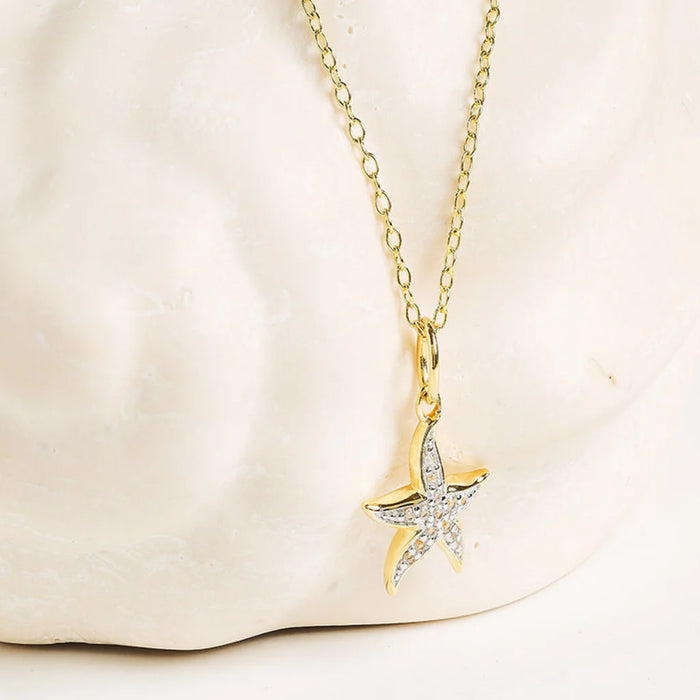 ShanOre gold starfish necklace with detailed textured surface and smooth gold-tone shine, shown against a clean background.