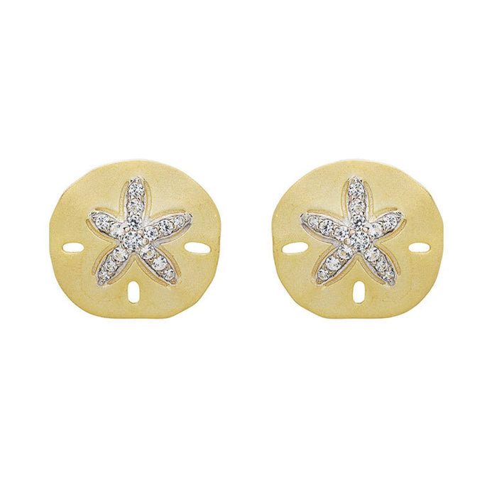 Shanore : 14kt Gold Vermeil White Sapphire Sand Dollar Earrings